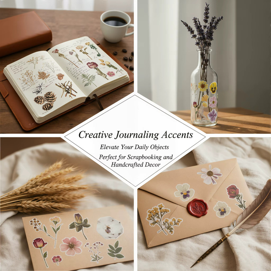 Journamm 80 Stück PET-Muster-Aufkleber mit transparenten Blumen- und Pflanzenmotiven in Multicolour für Junk Journal und Scrapbook-Zubehör - Bild 3