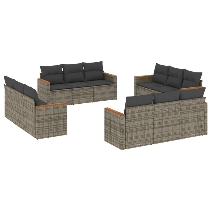 vidaXL 12-teilige Garten-Sofagarnitur aus Poly-Rattan mit Kissen in Grau - Bild 2
