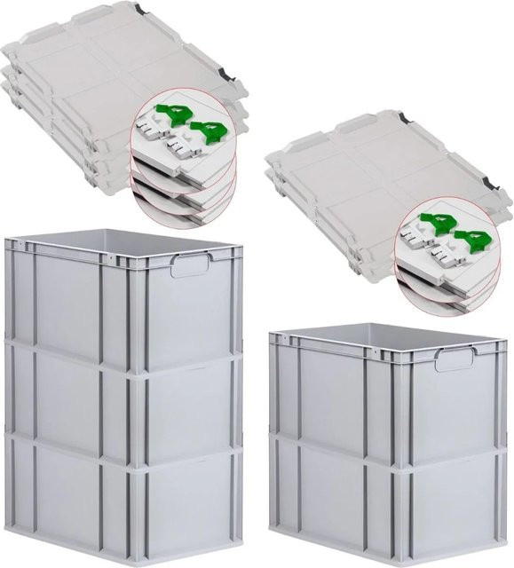PROREGAL Spar Set 5x Eurobox Nextgen Economy mit Scharnierdeckel und grünen Schiebeschnappverschlüssen, H x B x T: 32 x 40 x 60 cm, 65 Liter - Bild 1