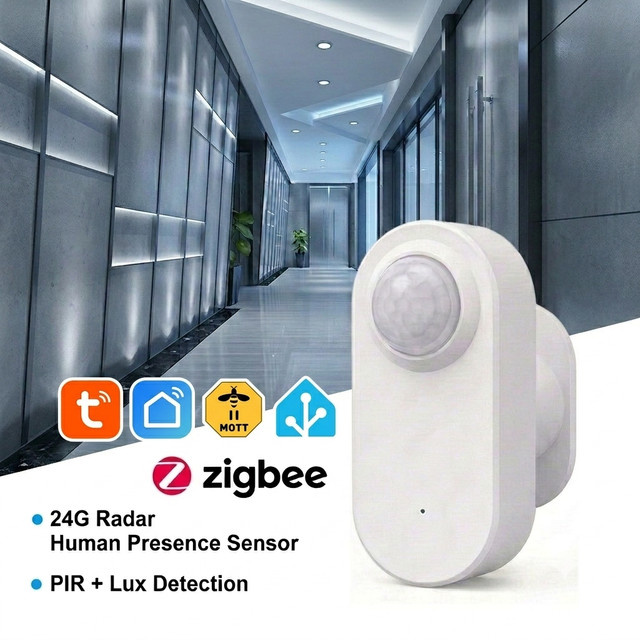 Tuya Smart Zigbee Anwesenheitssensor mit MmWave Radar und PIR sowie Helligkeitserkennung, Batteriebetrieben, Weiß - Bild 1