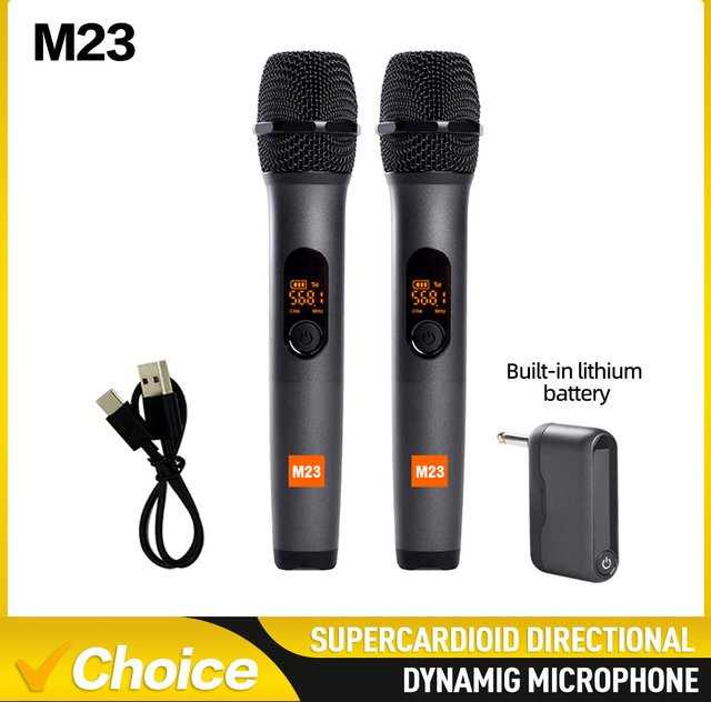 G-MARK M23 UHF 2-Kanal-Funkmikrofonsystem in Schwarz mit wiederaufladbarem Empfänger und kabellosen Handmikrofonen für Karaoke, Kirche, Party und DJ - Bild 1