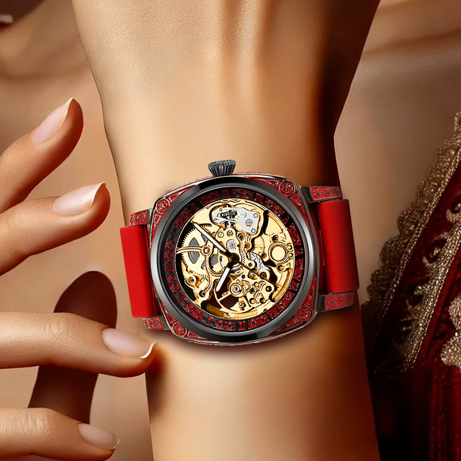 CAROTIF Armbanduhr Automatik, Messing, Gold, Silikon, Damen - Bild 2