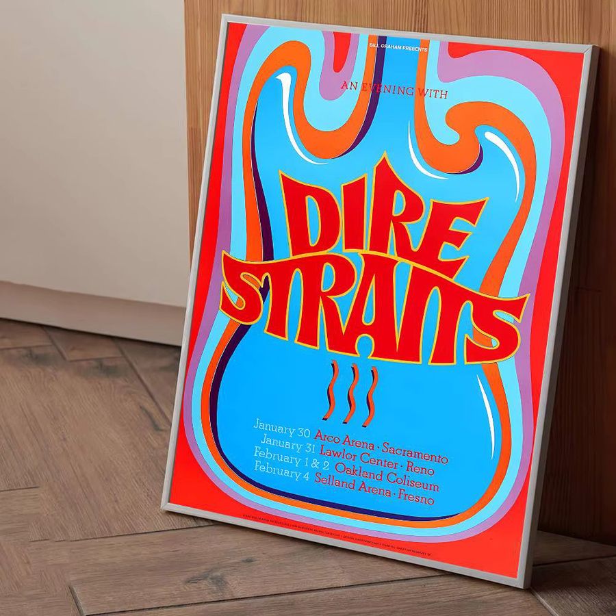 D-Dire S-Straits Singer Band Poster Wasserdichter Wandkunstaufkleber im Retro-Stil, Mehrfarbig, Rechteckig - Bild 5