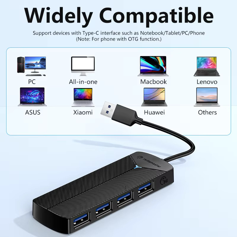 Yottamaster 4-in-1 USB 3.0 Hub und USB-C Adapter, 5 Gbit/s Erweiterungsdock für PC und iOS, Schwarz - Bild 4