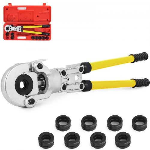 VEVOR Rohrpresszange mit 360 Grad drehbarem Kopf und ergonomischem Gummigriff in Gelb für Kupferrohre V12-V28 und TH16-TH32 mm - Bild 1