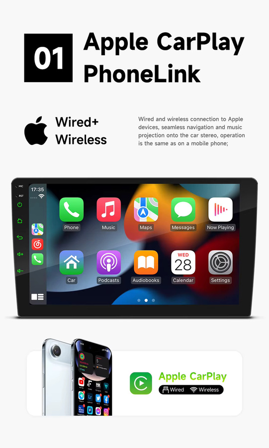 BQCC Universal 2Din Auto MP5 Player mit kabellosem CarPlay und Android Auto, Bluetooth, 7-Farben Lichteffekt, Schwarz - Bild 2