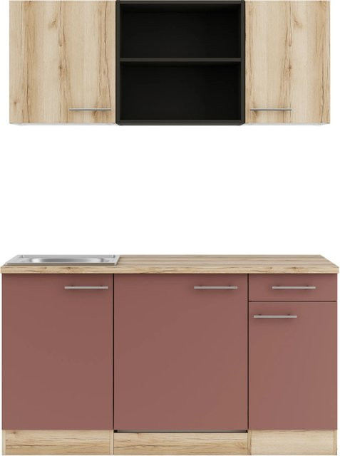 OPTIFIT Miniküche Livorno290/Bari407 in Wildeiche Nachbildung und Rostrot, Breite: 150 cm - Bild 1