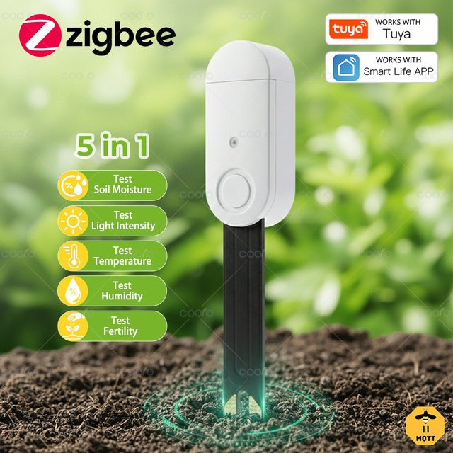 Coolo 5-in-1 Smart Bodentester für Bodenfeuchtigkeit, Fruchtbarkeit, Lufttemperatur, Luftfeuchtigkeit und Sonnenlicht in Weiß für Tuya und Smart Life Hub Z2M - Bild 1