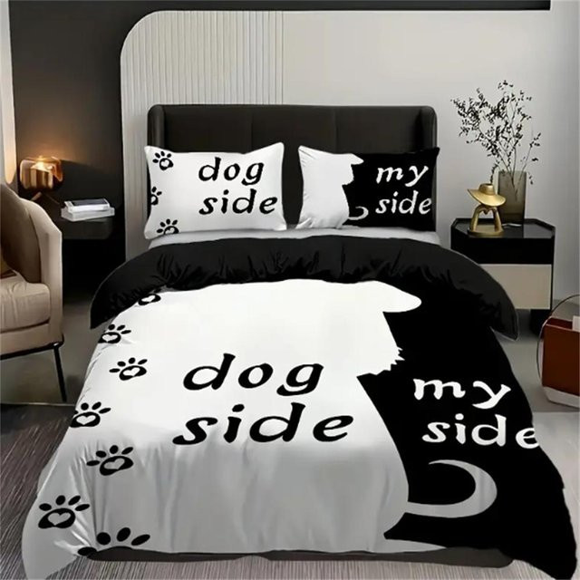 Binchi Fitness Bettwäsche-Set mit Hunde-Muster in Schwarz-Weiß, 2/3-teilig aus Mikrofaser, B/H: 135 x 200 cm - Bild 1
