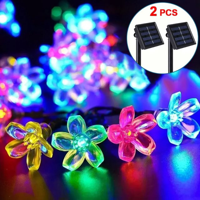 Solar Kirschblüte Lichterkette mit 100 LEDs, RGB Outdoor Fairy Lights, IP65 Wasserdicht, 12m Länge - Bild 1