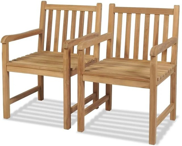 vidaXL Gartenstühle Set aus 2 Stück aus Teakholz in Braun, rustikal mit Armlehnen, lackiert, B/T/H: 58 x 45 x 90 cm, 60 x 43 x 90 cm - Bild 1