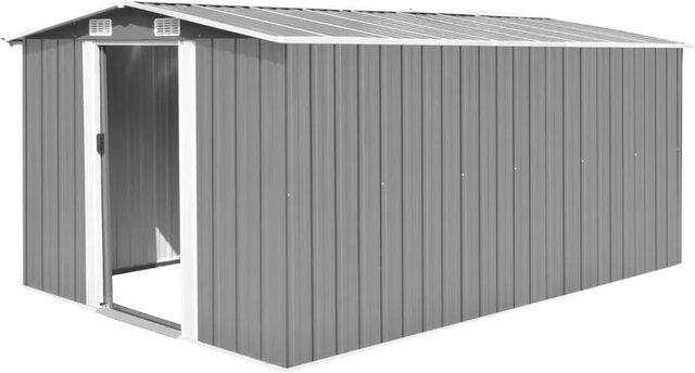 vidaXL Gerätehaus aus verzinktem Stahl in Grau, B/T/H: 257 x 392 x 181 cm - Bild 1