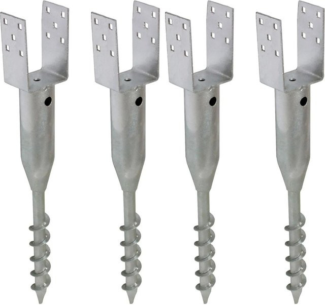TRUTZHOLM 4er Set U-Profil Bodenhülsen zum Einschrauben, Farbe Silber, Feuerverzinkter Stahl, B/T: 8 x 8 cm, Länge: 67,5 cm - Bild 1