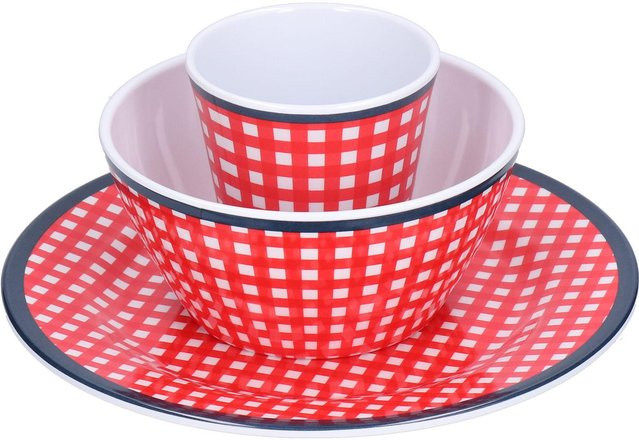 CosyHome Salatteller Set aus Melamin in Porzellan-Optik, Rot und Grau - Bild 1
