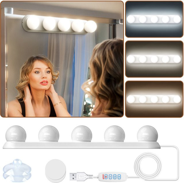 IEEYEEY LED Make-up-Spiegel mit USB-Anschluss, dimmbarer Helligkeit und einstellbarer Farbtemperatur, Weiß, Tischmodell - Bild 1