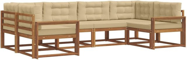 vidaXL Outdoor-Sofagarnitur 6-teilig aus Akazienholz in Natur und Beige mit Kissen und L-Form - Bild 1