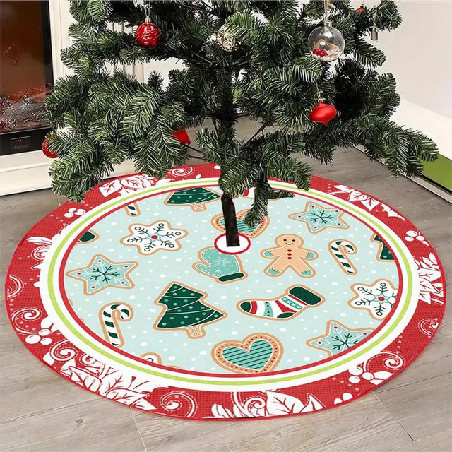 VIKAMA Weihnachtsbaumrock im skandinavischen Stil mit Lebkuchenmann und Schneeflocken, mehrfarbig, rund - Bild 1