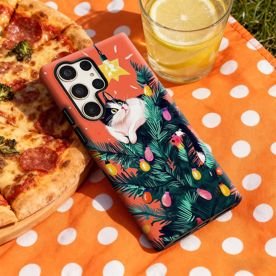 Handyhülle mit skurrilem Weihnachts-Katzenbaum-Design für Samsung Galaxy S25 Ultra, S24 und S23 Ultra Plus, glänzende doppellagige Rückseite, Multicolor - Bild 4