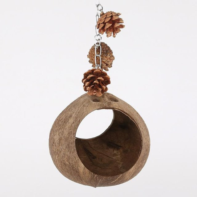 Yiran Furniture Vogelnestschaukel aus Kokosnussschale und Holz in Gelb mit Aufhängering und Hängebrücke - Bild 1