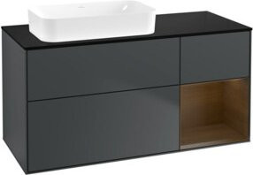 V&B Waschtischunterschrank Finion in Walnuss Regale mit mattblau lackierter Oberfläche, B/T: 120 x 60 cm - Bild 1