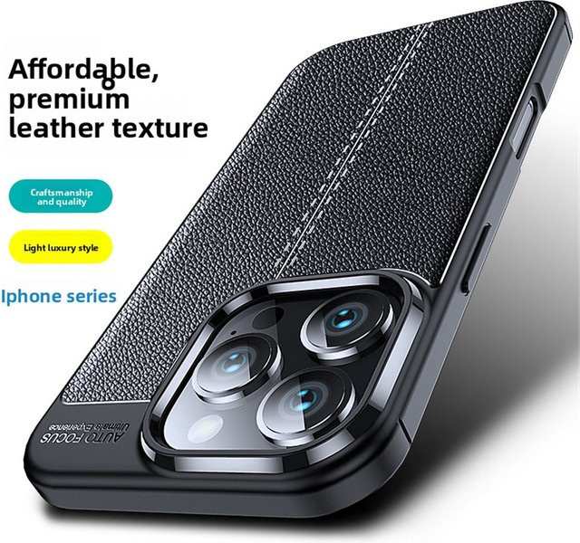 Premium Leder Schutzhülle für iPhone 17 Pro Max, 16 Plus, 15, 14, 13 in Schwarz mit stoßfester Textur - Bild 1