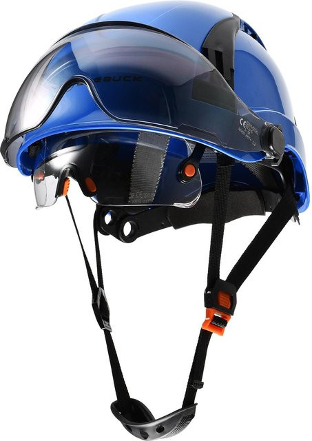 LOEBUCK Schutzhelm mit Doppelbrille in Blau, belüfteter Arbeitshelm nach ANSI Z89.1 und EN 397 - Bild 1