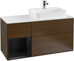 V&B Finion Waschtischunterschrank mit LED-Beleuchtung und Regalfach in Walnuss, Breite: 120 cm - Bild 1