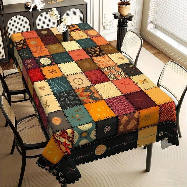 JMG Household Supplies Patchwork-Tischdecke mit buntem Bohème-Druck und Muschelrand, wasserabweisend, B/B: 140 x 180 cm - Bild 1