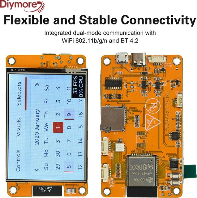 Diymore ESP32 WiFi Bluetooth Entwicklungsboard mit 2,8 Zoll Display, ST7789 Treiber und Dual Interface USB-C und Micro USB - Bild 1