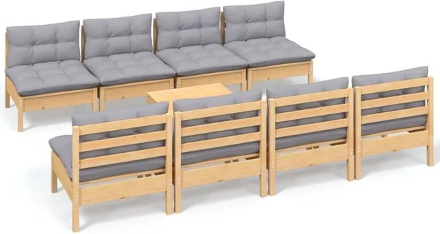 vidaXL 9-tlg. Garten-Lounge-Set aus massivem Kiefernholz mit grauen Polstern in Braun-Grau - Bild 1