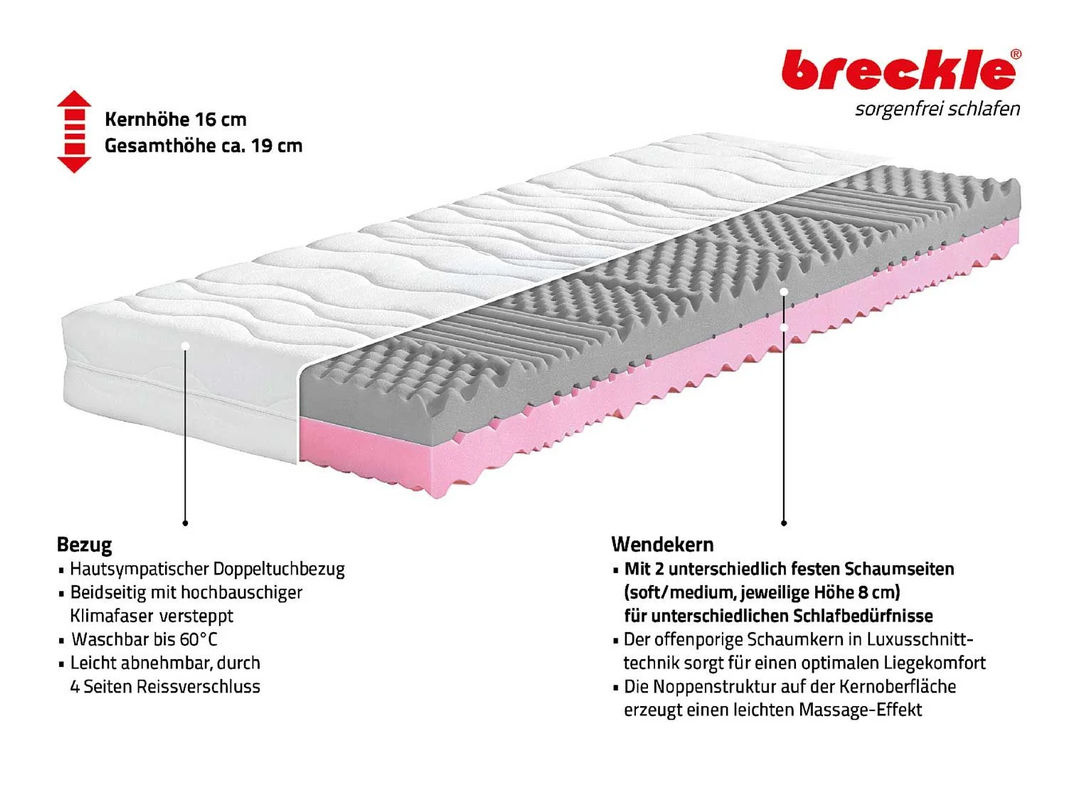 BRECKLE Young Comfort 7-Zonen Kaltschaum-Matratze für Kinder und Jugendliche, B/T: 140 x 200 cm - Bild 2