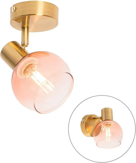 QAZQA Art Deco Wandstrahler aus Metall und Glas in Gold mit rosa Glaskugel - Bild 1