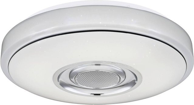 Pocoline Deckenleuchte Sound LED RGBW in Weiß und Chrom mit Fernbedienung, Höhe: 8 cm, Durchmesser: 34 cm - Bild 1