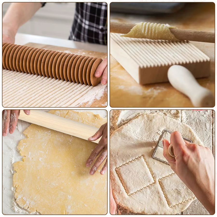 Willstar 10-teiliges Pasta-Zubehör Set aus Holz in Braun mit Nudelholz inklusive Skala, Gnocchi-Brett und Teigschaber - Bild 4