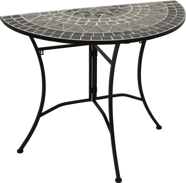 DEGAMO Wandtisch SIENA halbrund aus Eisen und Mosaik in Grau, Breite: 90 cm, Tiefe: 45 cm - Bild 1
