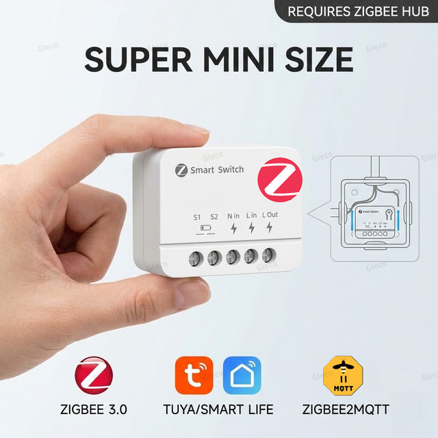 Coolo Zigbee Schaltmodul Extreme Mini Relais-Schalter in Weiß mit Tuya Smart Life und Sprachsteuerung über Amazon Alexa und Google Assistant für 220V - Bild 1