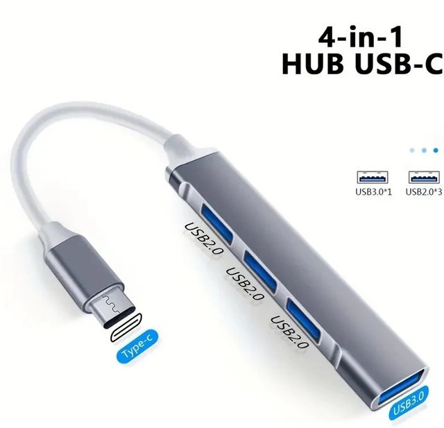 Tutew 4-Port USB-C Multi Splitter Hub mit USB 3.0 und USB 3.1 OTG-Adapter in Grau für MacBook, Lenovo und Xiaomi - Bild 1