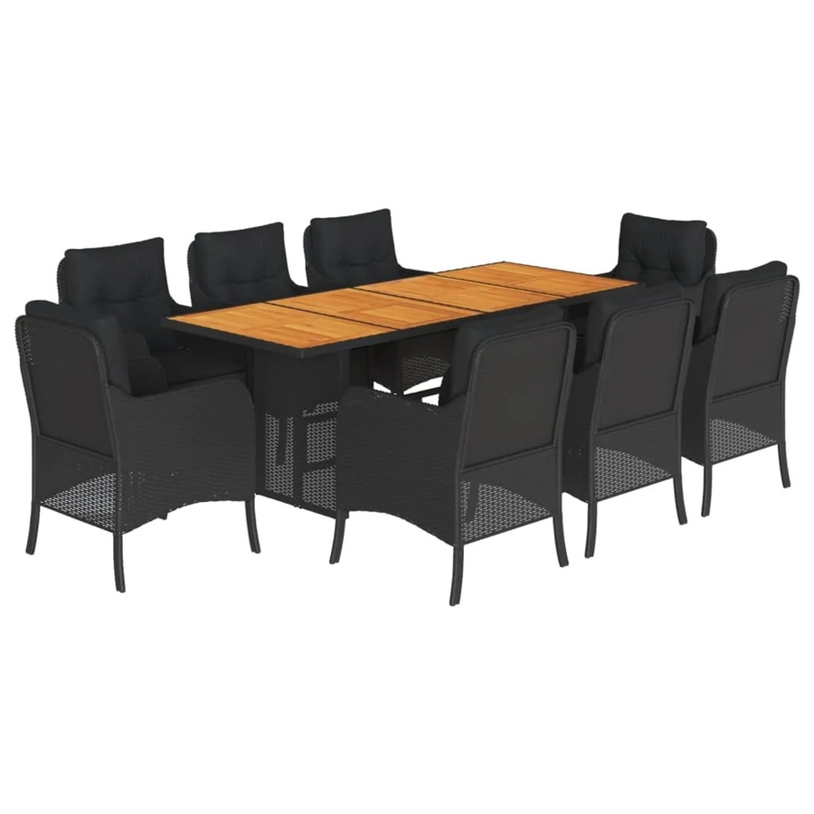 vidaXL 9-teilige Garten-Essgruppe aus PE-Rattan und Akazienholz in Schwarz mit Kissen - Bild 2