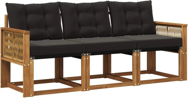 vidaXL Outdoor-Sofagarnitur aus Akazienholz und Textilene mit Kissen in Natur und Schwarz - Bild 1