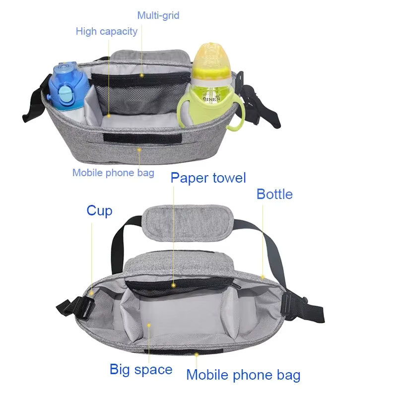 Kinderwagen Organizer mit Getränkehalter in Schwarz als praktisches Baby Buggy Zubehör - Bild 2