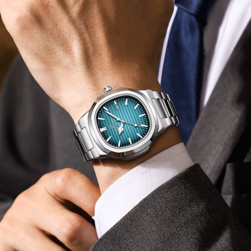 PAAZOMU Armbanduhr, Quarz, Edelstahl, eckig, Blau, Herren - Bild 4