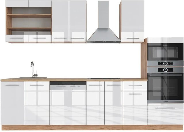 Vicco Fame-Line Küchenzeile in Weiß Hochglanz und Eiche, Breite: 300 cm, inklusive Hochschrank - Bild 1