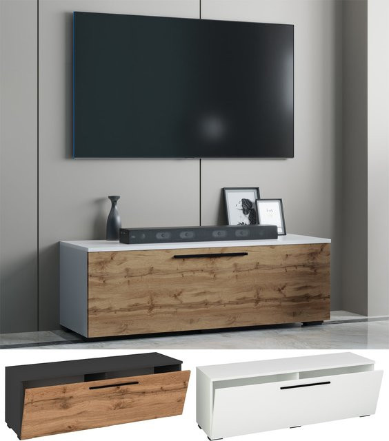 VCM Lowboard Arila M Fernsehschrank in Weiß mit Klapptür, H x B x T: 39 x 115 x 40 cm - Bild 1