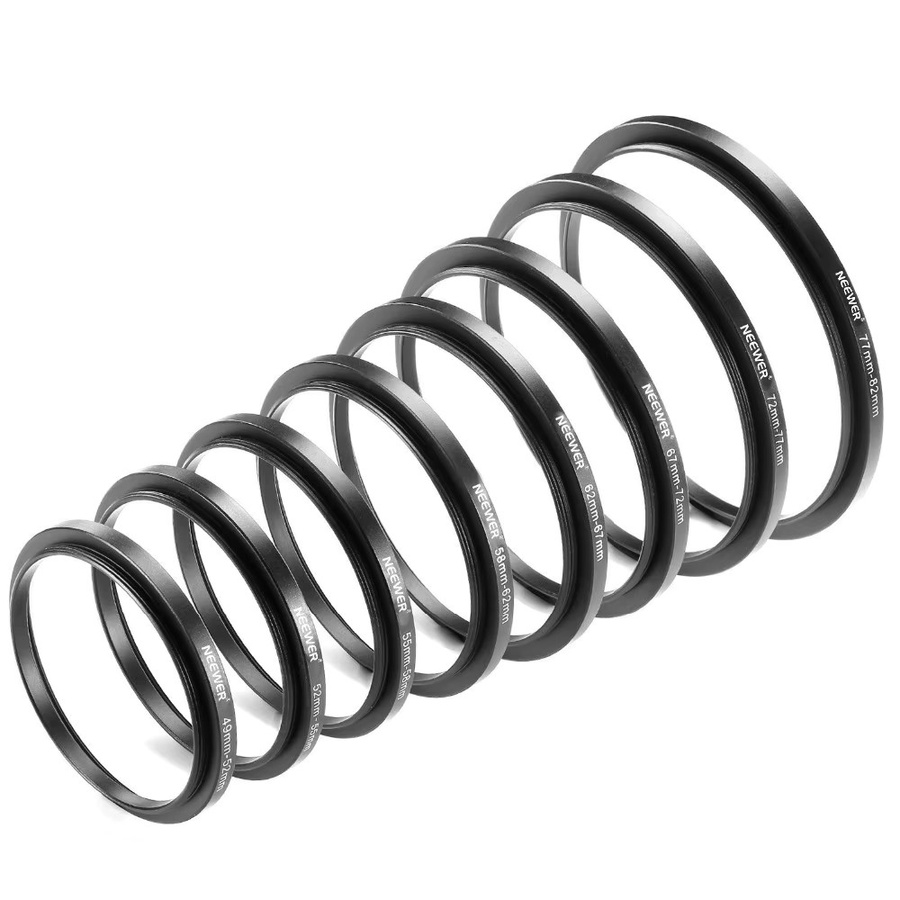 Neewer 8-teiliges Step-up-Adapterring-Set aus eloxiertem Aluminium in Schwarz für die Fotografie (49-52-55-58-62-67-72-77-82 mm) - Bild 3