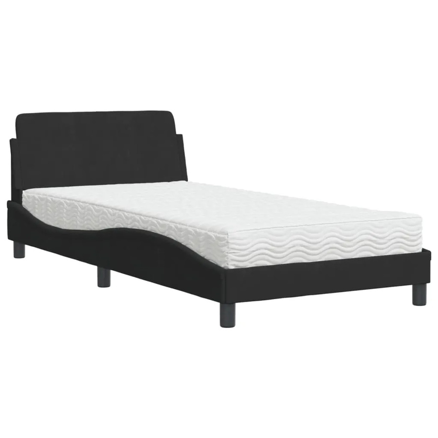 vidaXL Bett mit Matratze aus Samt in Schwarz, modernes Design mit Schaumstofffüllung, B/T/H: 100 x 200 x 105 cm - Bild 2