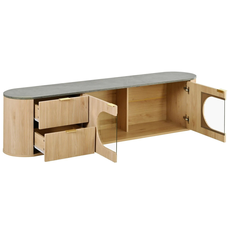 okwish TV Schrank in Braun mit Glastür und Stauraum, modern, B/T/H: 172 x 38 x 45,5 cm - Bild 2