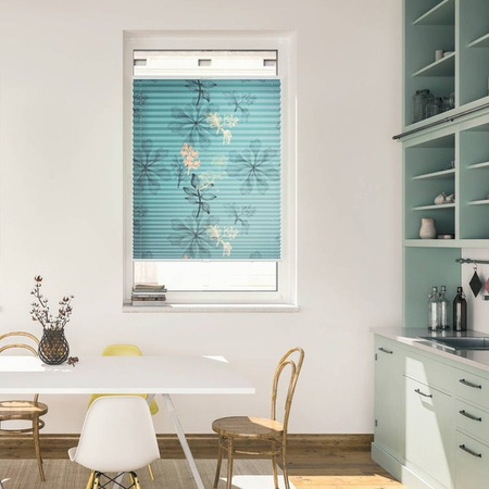 Lichtblick Spannplissee Aqua Floral Blau Klemmfix B/H: 80 x 130 cm