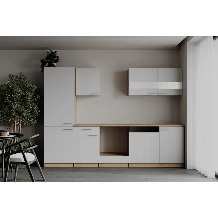 Respekta Küchenzeile Merle modern in Weiß und Grau mit Eiche Sägerau Nachbildung und Soft-Close-Türen, Breite: 280 cm, Höhe: 200 cm, Tiefe: 60 cm - Bild 2