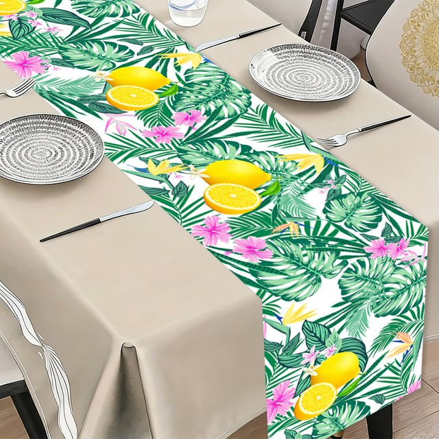 OURFETE Tischläufer Hawaiianischer Stil mit tropischen Blättern und Zitronen, Mehrfarbig, B: 180 cm, T: 35 cm - Bild 1