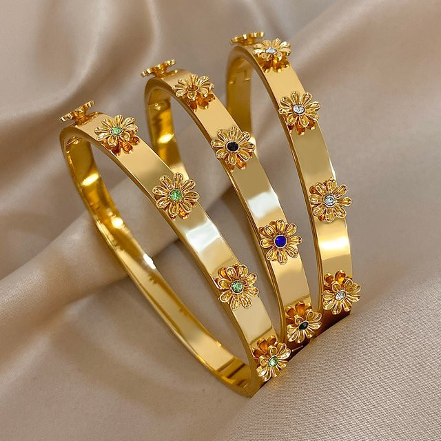 Lifefontier Armreif Edelstahl, Gold, Kristall, Unisex - Bild 1